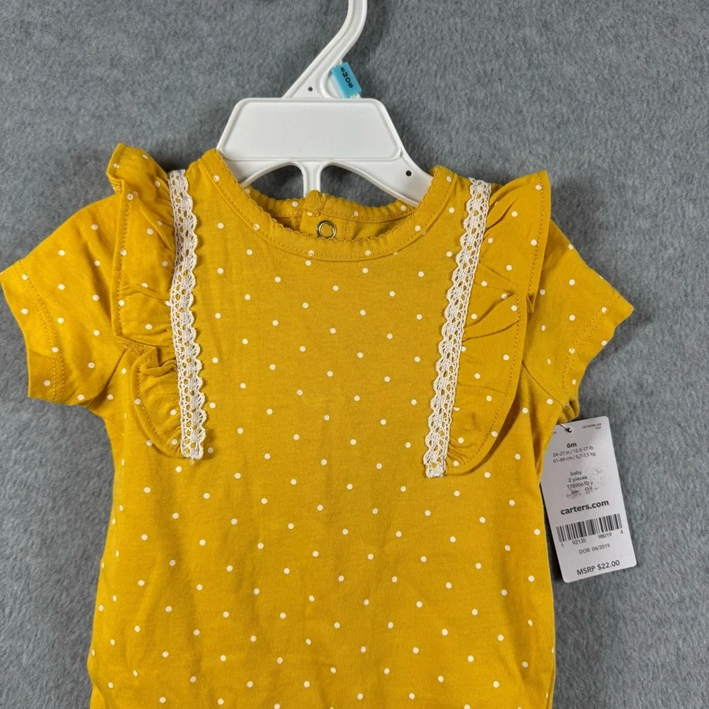 NWT Carter's Baby Girl's Bodysuit Yellow Polka Dot‎ Navy Floral Pants 6M Bundle
